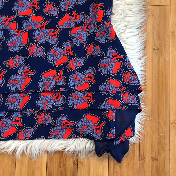 Anthropologie Peter Som Sintra Blue Red Floral Tiered Asymmetrical Hem Dress 12 - Picture 6 of 14